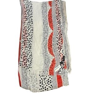 NWT! VIVANTE by VSA Mixed Geometric Print Oversized Scarf, Orange White & Black